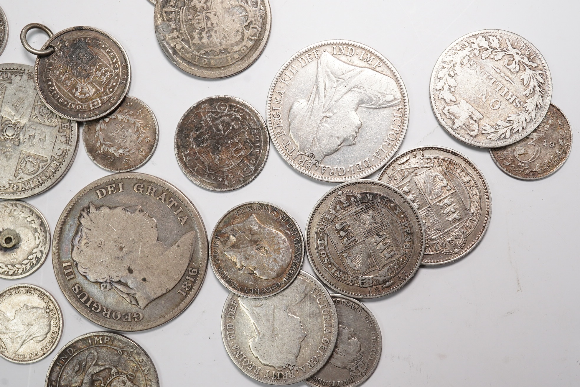 British silver coins, George III to George V, crowns to threepence